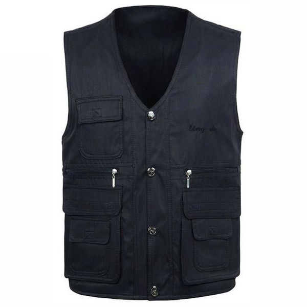 

men's vests men cotton multi pocket vest casual denim sleeveless jacket pographer baggy waistcoat travel work wear durable, Black;white