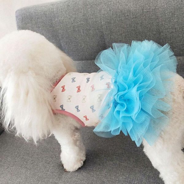 

cat costumes pet summer tutu skirt bow printed mesh fashion dogs petticoat small dog teddy two legged clothes thin