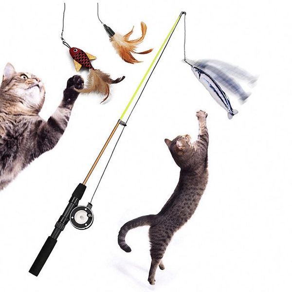 

cat toys retractable funny toy fish feathers stick pet rods simulation fishing rod teasing products