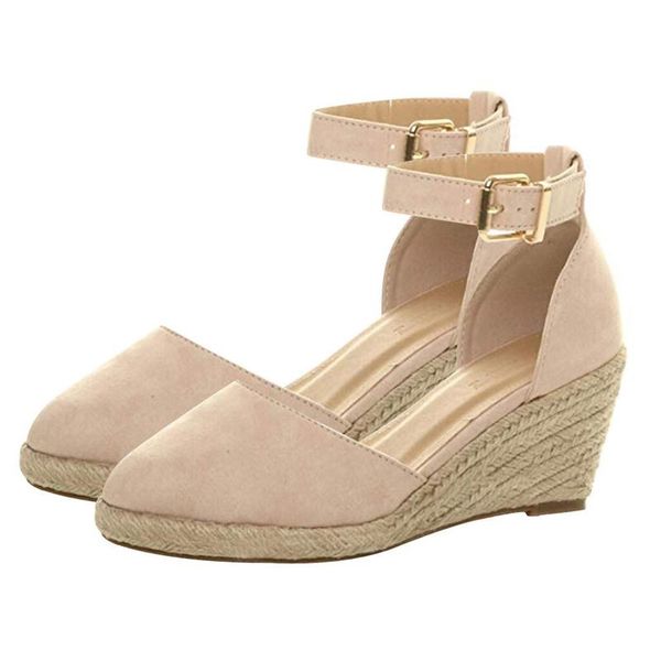 

slippers women's solid 2021 summer buckle ankle strap sandals wedges weaving breathable shoes beach outside wear dress, Black