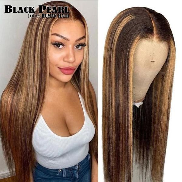 

lace wigs factory highlight front human hair brazilian straight p4/27 ombre wig for women 150 density, Black;brown