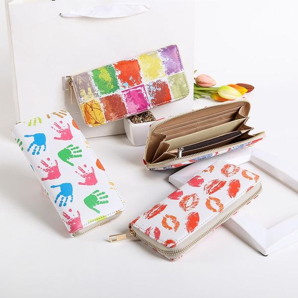 

wallets women graffiti cartoon long wallet creative female card holder casual zip ladies clutch pu leather coin purse id, Red;black