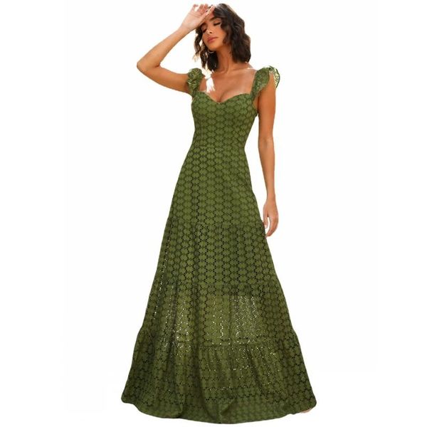 

casual dresses summer green lace elegant long dress slim spaghetti strap evening party vestido for women 2021 fashion, Black;gray