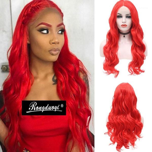 

red hair middle part wigs synthetic lace front wig long body wave heatÂ resistantÂ hair for women1, Black