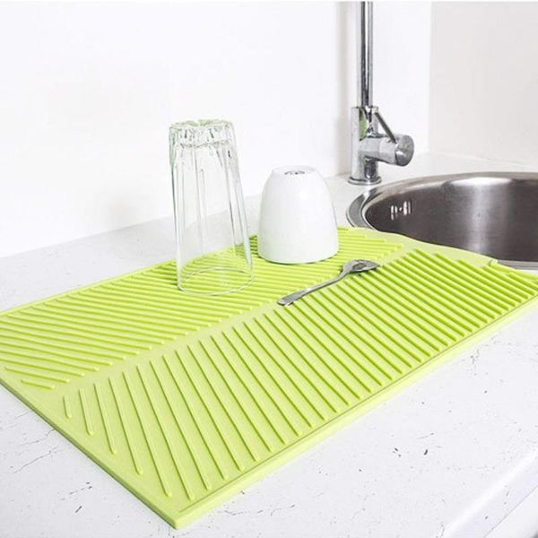 

mats & pads silicone square dish drying mat heat resistant draining tableware dishwaser durable cushion pad dinnerware table placemat