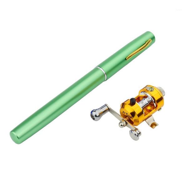 

portable pocket mini fishing pole pen shape folded rod with reel wheel child gift pesca boat rods
