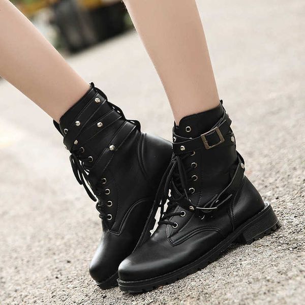 

handsome martin boots women's thick heel belt buckle korean version wind locomotive lovers army large shoes, Black