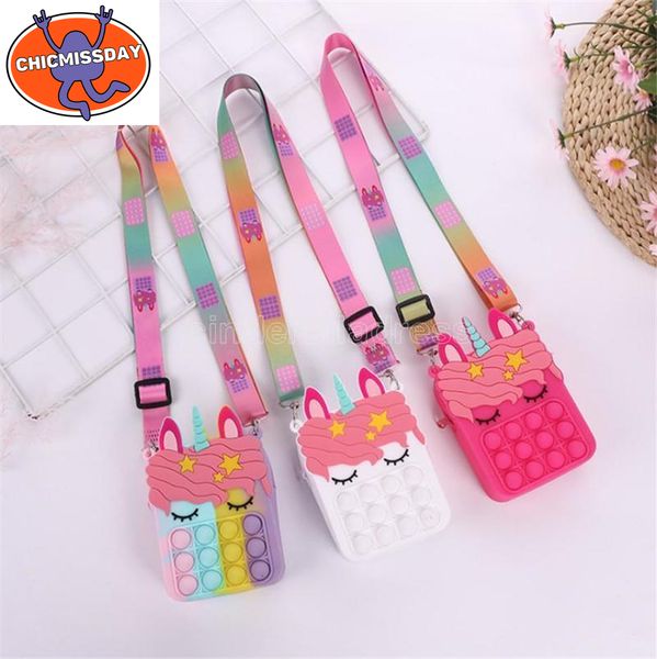 

newgirls gifts fidget toys sensory fashion shoulder bag kid push bubble rainbow anti stress educational children and adults decompression to
