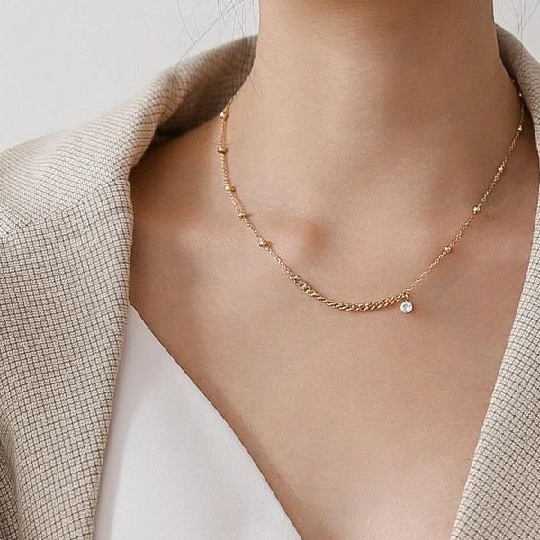 

pendant necklaces yun ruo yellow gold plated unique design chain with zircon necklace woman fashion titanium steel jewelry gift never fade, Silver