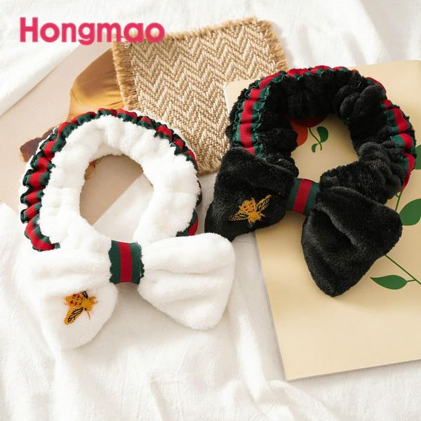 

embroidery bee coral fleece wash face bow hairbands for women girls headbands headwear hair bands turban accessories