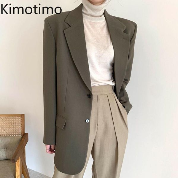 

women's suits & blazers kimotimo vintage women korean chic temperament turn-down collar solid coat autumn long sleeve loose all-match j, White;black