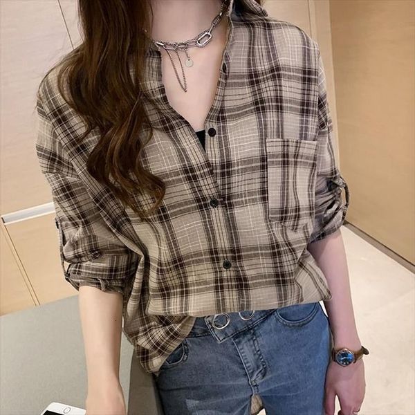 

spring long sleeve plaid women shirt loose casual overshirt blusas ropa de mujer, White