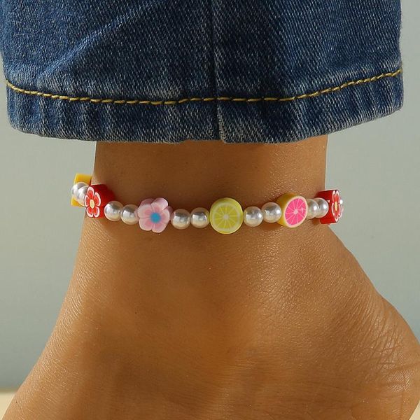 

anklets 2021 female bohemian flower summer for women acrylic resin ankle bracelets girls barefoot on leg chain jewelry gift, Red;blue