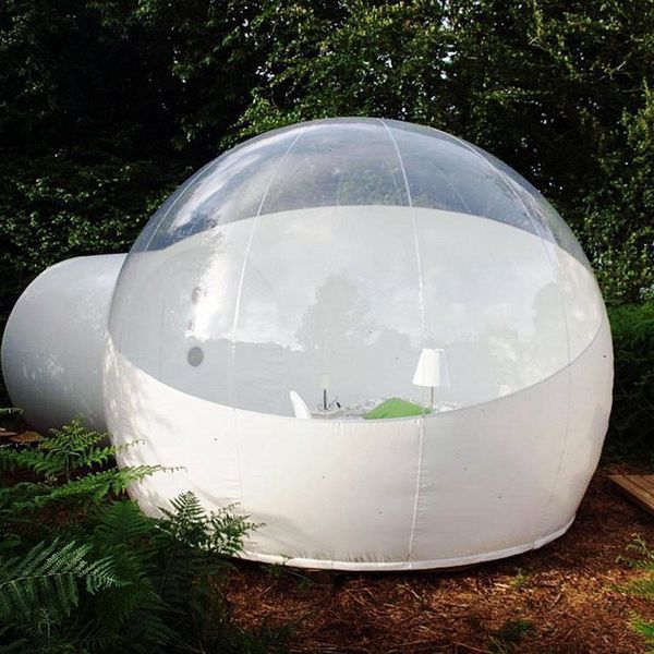 Tenda gonfiabile trasparente a cupola con cupola, diametro 3 m, 4 m, ingresso a tubo singolo, uso per le vacanze, ventilatore gratuito all'ingrosso in fabbrica
