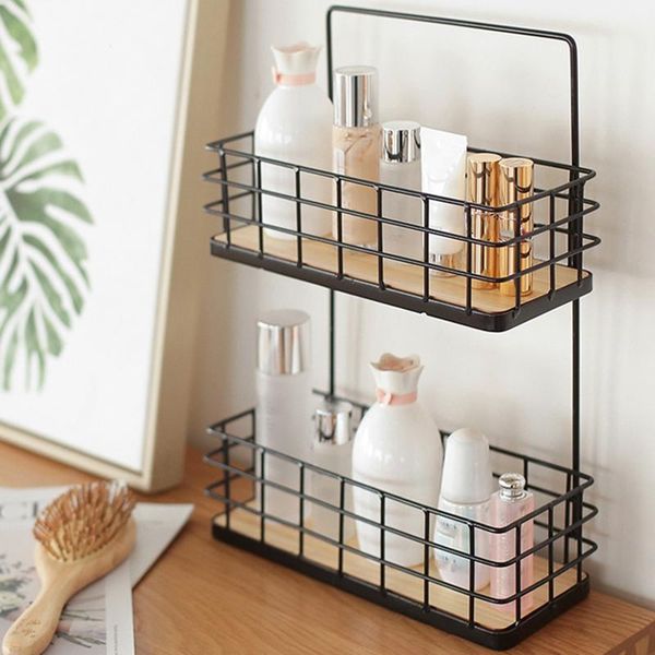 

bathroom shelves multi-functional wall mount iron storage rack for kitchen spice jars makeup shelf toiletries organizer bla