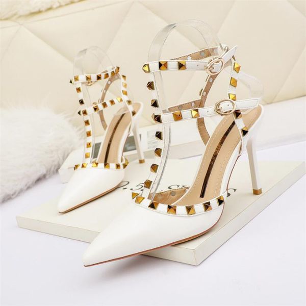 

sandals 5 color summer flock buckle women's bling pointed toe high heels dress shoes ladies fashion 2021 women, Black