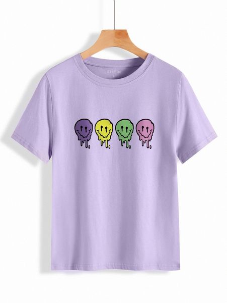 

smile print round neck tee q157#, White