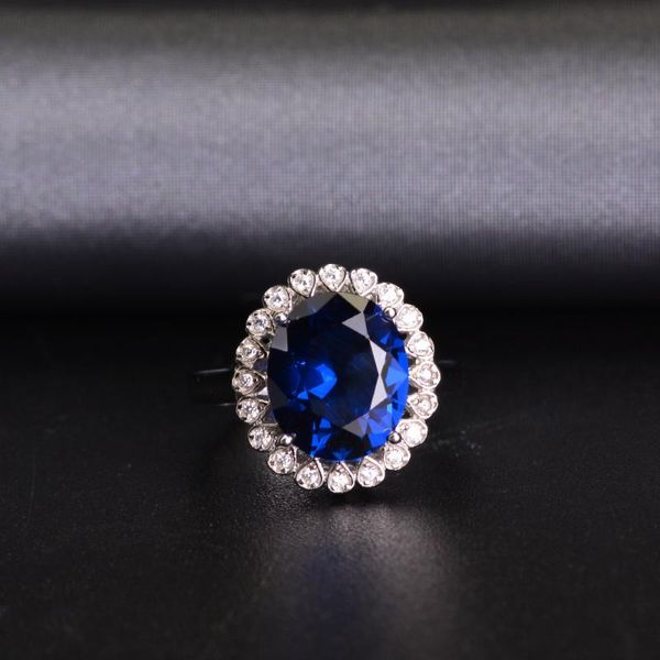 

cluster rings cmajor sterling silver synthetic diamond jewelry fashion temperament 14ct cubic zircon red blue ellipse classic ring for women, Golden;silver