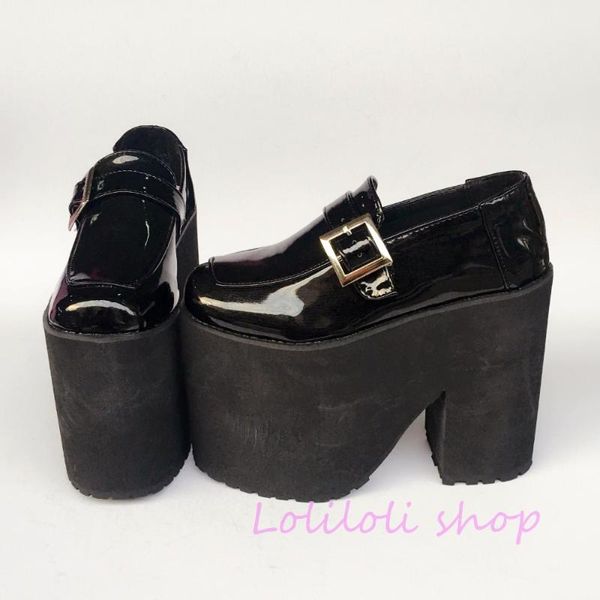 

princess sweet shoes loliloli yoyo japanese design custom large size solid black cool patent leather high heel a123 dress