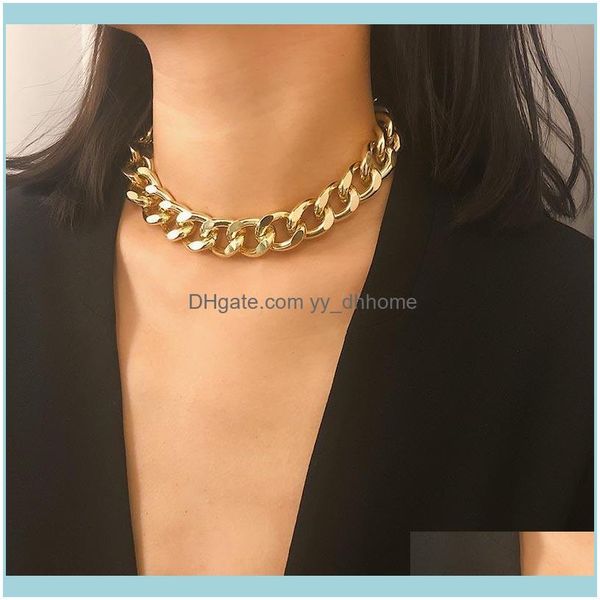 

& pendants jewelrygold color chunky metal chain necklace for women hip hop punk short chocker womens fashion choker necklaces chains drop de, Silver