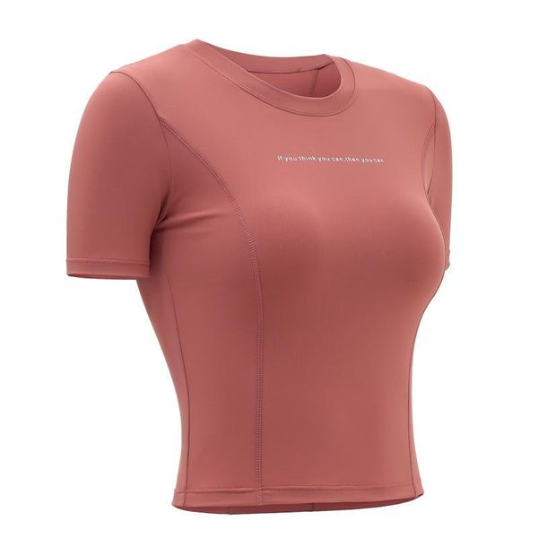 

yoga outfit jacket short sleeve open navel tight elastic fitness running vest quick dry sports t-shirt looks thin