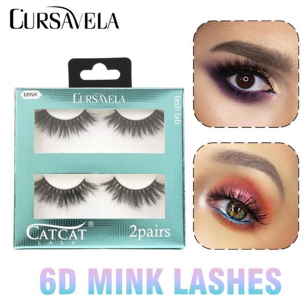 

cursavela mink lashes 3d full strip eyelash handmade crossing reusable eyelashes natural long fake 2 pairs1