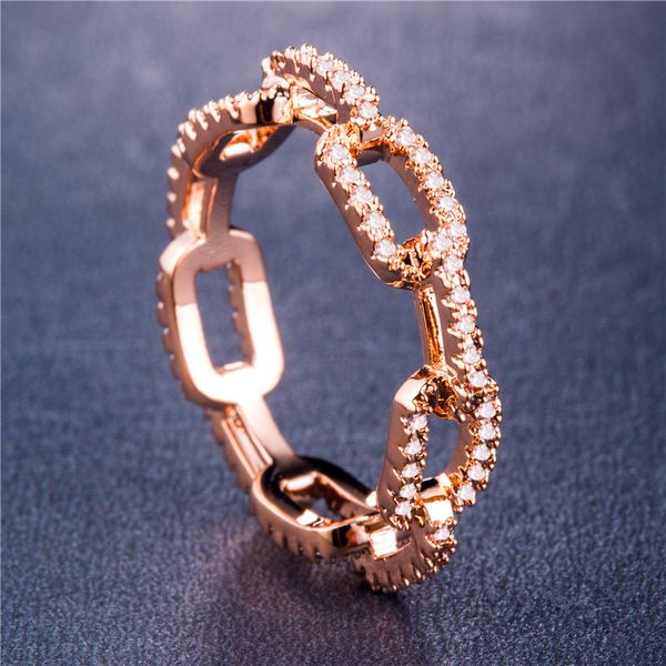 Anel de Casamento Creative Lock Chain Hollow Senhoras Zircon Prata Banhado Rose Gold Luxo Jóias Para As Mulheres