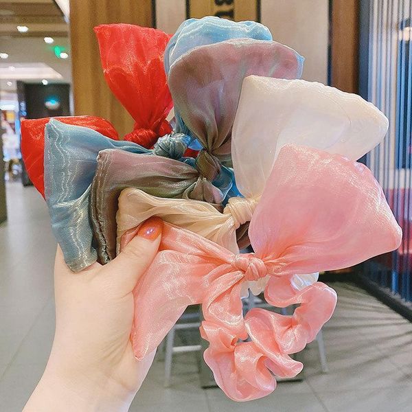 

organza bow hair rope for girls accessories children mesh large intestine sweet princess ties, Slivery;white