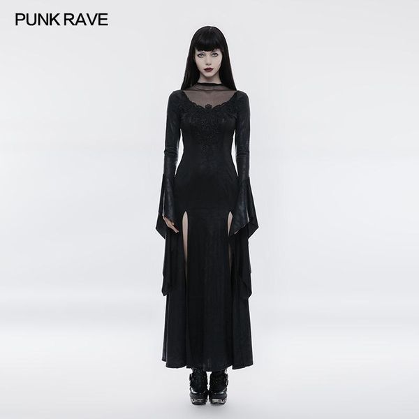 

casual dresses punk rave women long dress gothic gorgeous party vintage high crosslace mesh cosplay witch, Black;gray