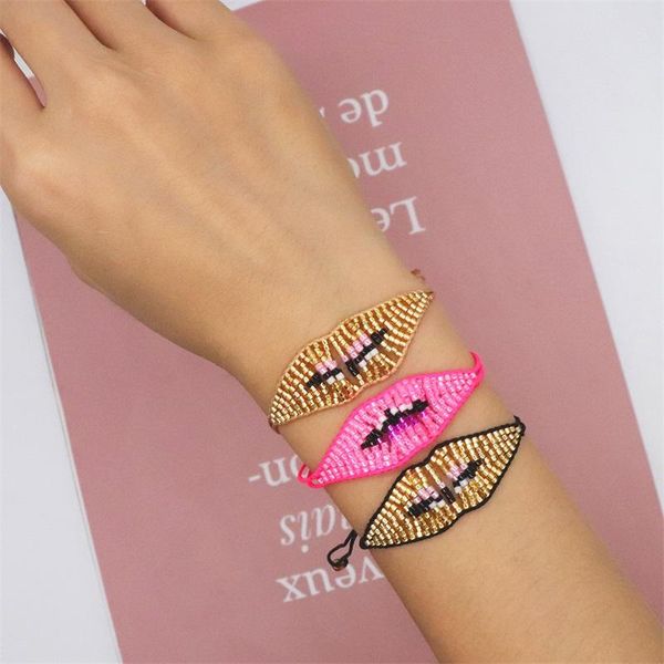 

beaded, strands zhongvi miyuki lucky bracelet lips for women jewelry pink pulseras mujer 2021 handmade wedding gifts wholesale, Black
