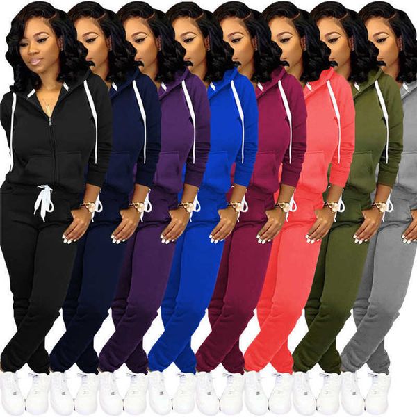 

women's two piece pants casual with packet tracksuits fashion soild color set designer hooded womens clo mxhc, White