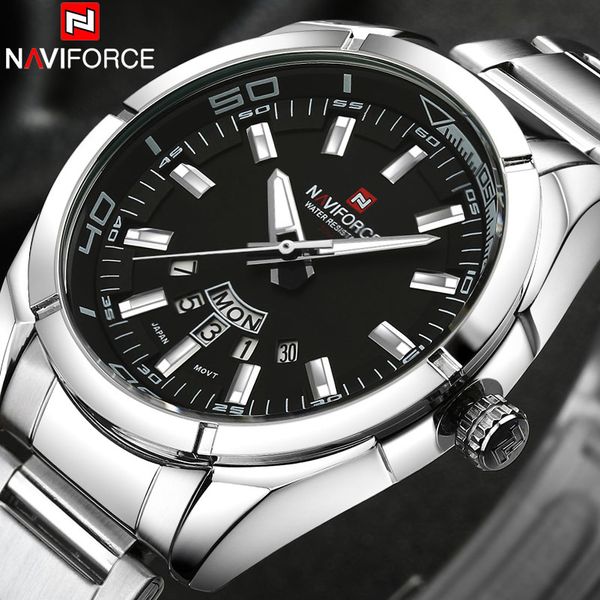 

naviforce brand men watches business quartz watch mens stainless steel band 30m waterproof date wristwatches relogio masculinog, Slivery;brown