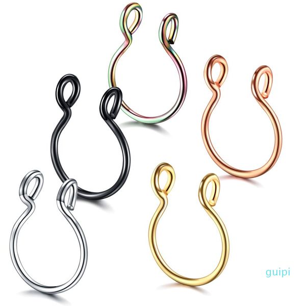 

steel 20g dainty faux nose rings fake septum rings hoop nostril piercing fake clip on nose rings oreja piercings jewelry 2021, Silver