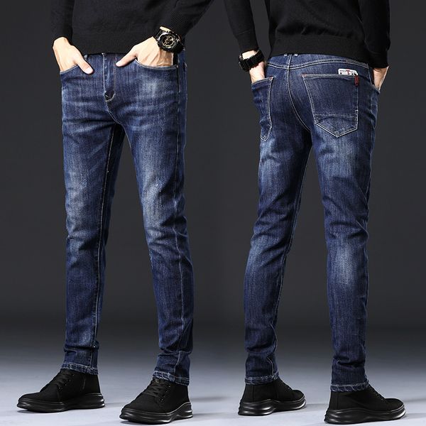 

jeans spring slim casual pants thin business small foot men's, Blue