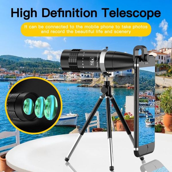 

40# 16x telepo metal aluminum aloy outdoor mobile phone camera monocular lens universally used in smart phones trekking poles
