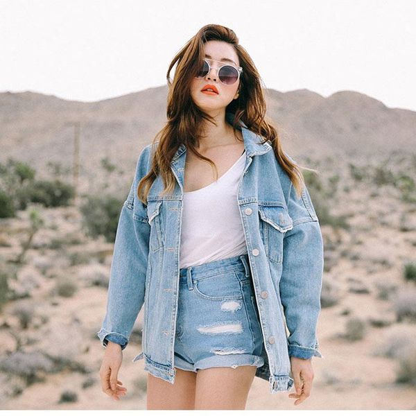

women's jackets fashion women autumn winter denim jacket long sleeve jeans coat casual loose outwear coats h8, Black;brown