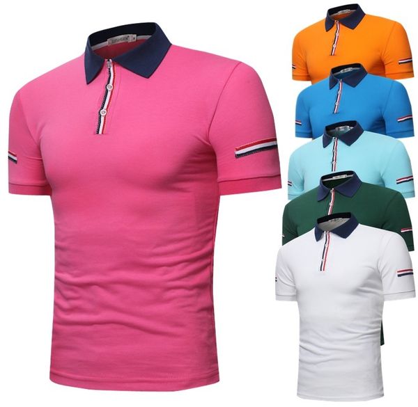 

men's polo shirt lapel t- summer casual cotton short sleeve, White;black