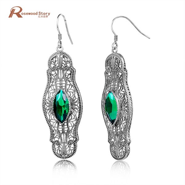 

handmade dangle earrings elegant vintage created emerald long earrings for women accessories 925 sterling silver jewelry gift, Black