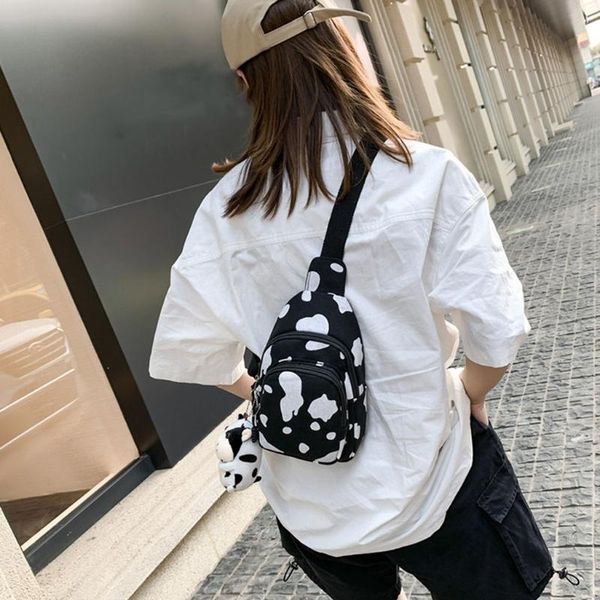 

women cute cow print purse canvas cell phone bag sling crossbody d0ud waist bags