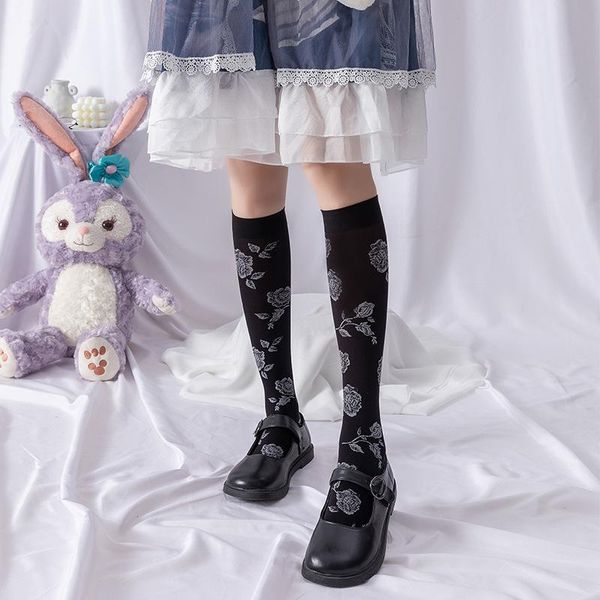 

other event & party supplies retro rose socks lolita cosplay knee-high leg stocking jk flowers dark black silk stockings