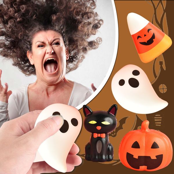 

4pcs halloween theme pumpkin ghost fidget toys autism stress relief squeeze relax squishy children game toy