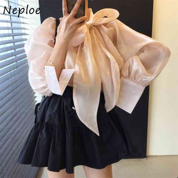 

elegant bow design work style ol solid blouse women pullover long sleeve loose blusas spring all match shirt 210422, White