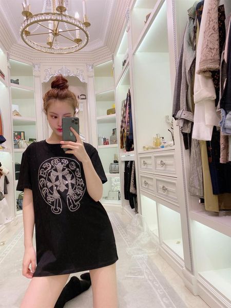 

crosin ins tide net red socks 2021 boutique cross horseshoe reflective short sleeve loose t-shirt for women brand g0kw, White