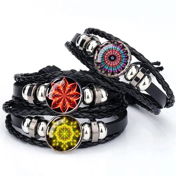 

charm bracelets esspoc religion statement bangle bracelet trendy mandala flower po glass cabochon leather for women men gift bijoux, Golden;silver