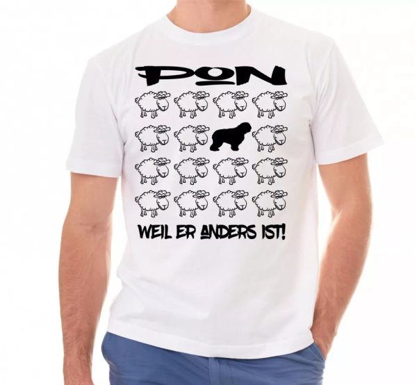 

pon t-shirt black sheep men dog dogs motif polski ovtchartek nizinny, White;black