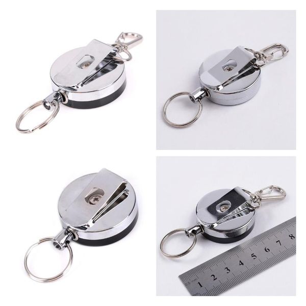 

keychains 3 styles resilience steel wire rope elastic keychain recoil sporty retractable alarm key ring anti lost yoyo ski pass id card, Silver