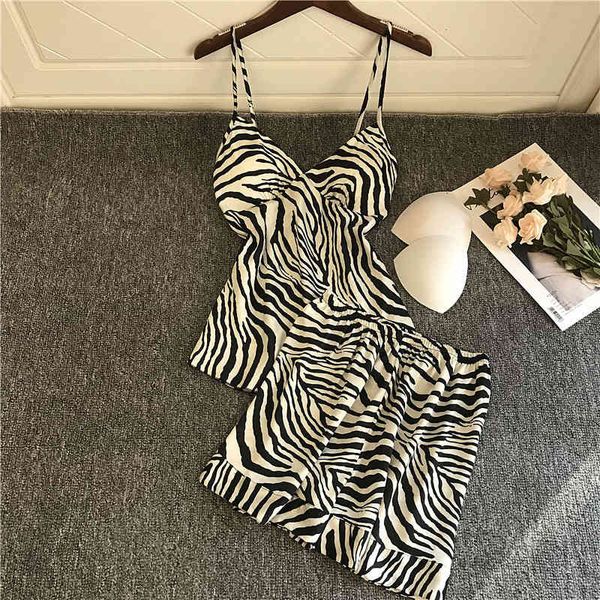 

women's sleepwear zebra pattern fashion pajamas ice silk thin sleeveless camisole shorts two-piece set 6mjf, Black;red