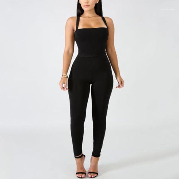 

women's jumpsuits & rompers women summer jumpsuit strappy backless high waist slim fit female bodysuit sale1, Black;white