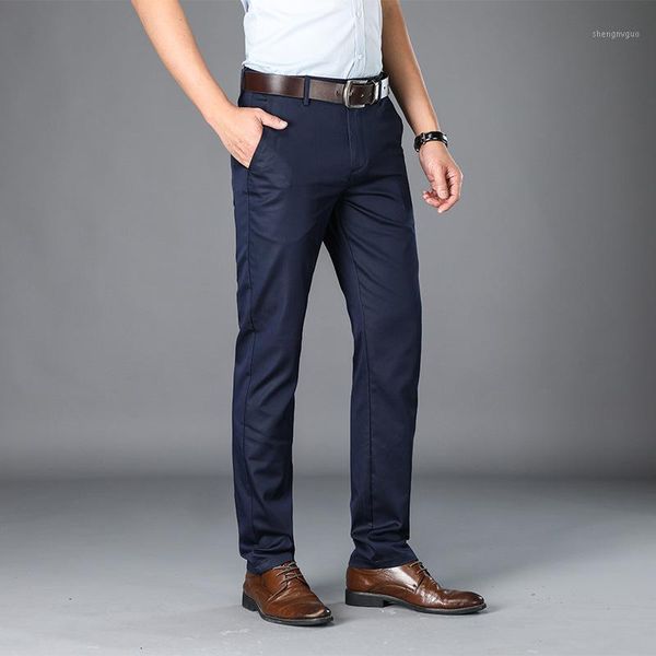 

men's pants straight men suit long trousers male spring summer business casual loose pant lightweight high grade pure color, Black