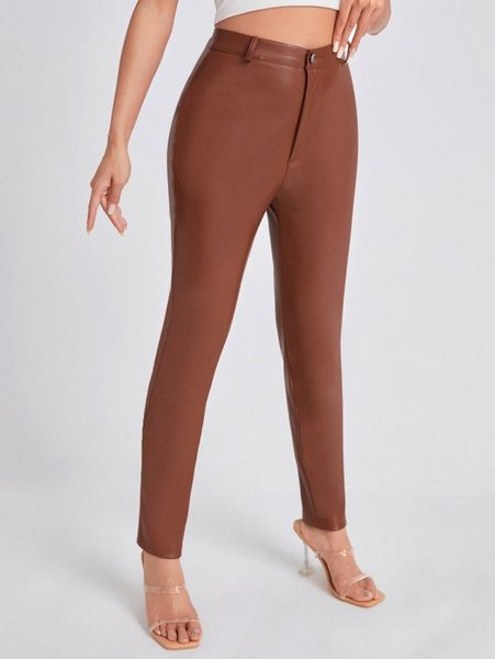 

petite high waist skinny patent pants s86k#, Black;white